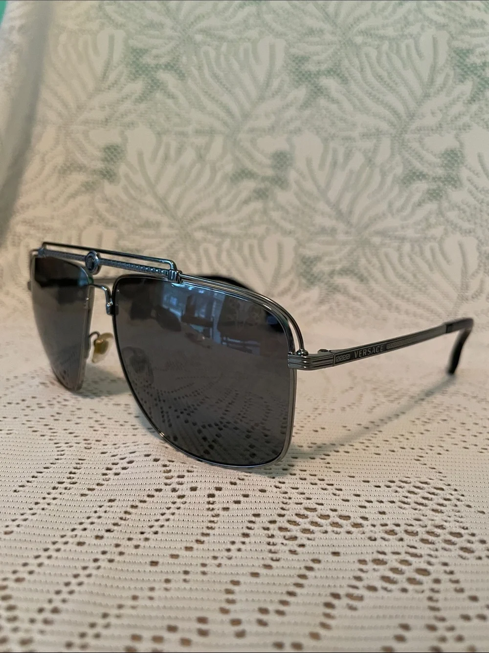 Versace Silver Frame Sunglasses with Dark Gray Lenses